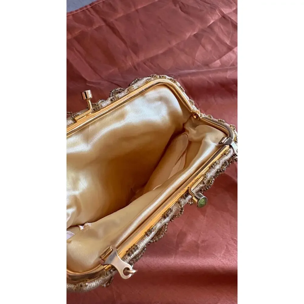 Vintage 1960s Gold Beaded Evening Bag Hong Kong Sequined Clutch Formal 